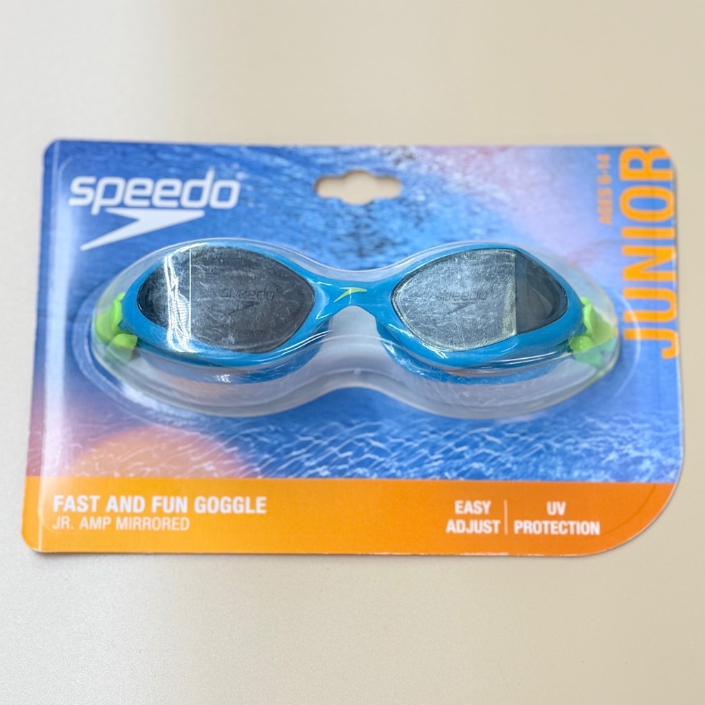 Speedo Junior Amp Mirrored Swim Goggles Blue Ages 6-14 UV Protection Anti Fog